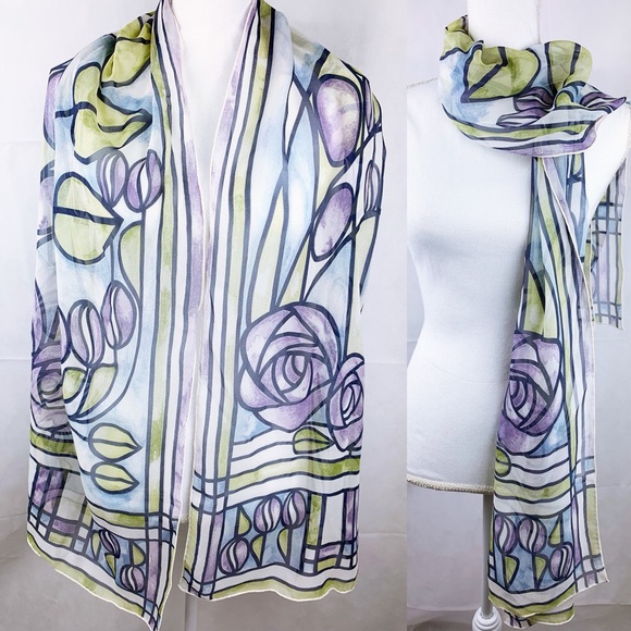 Vintage Silk Oblong Purple Stained Glass Scarf - Picture 1 of 5